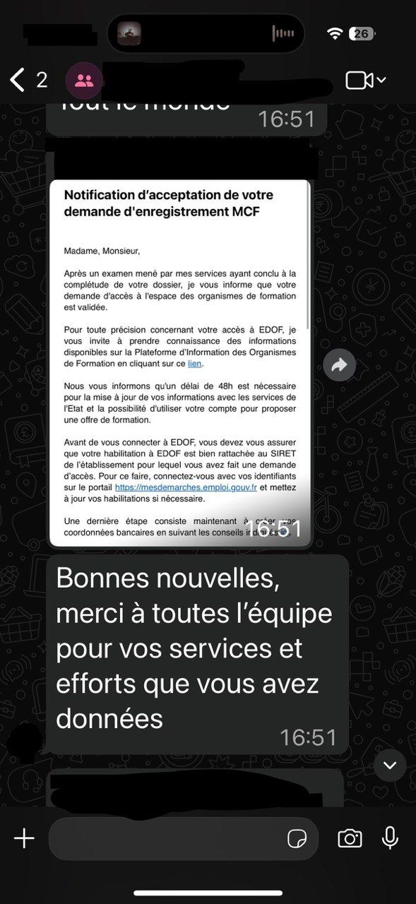 Notification Mon Compte Formation
