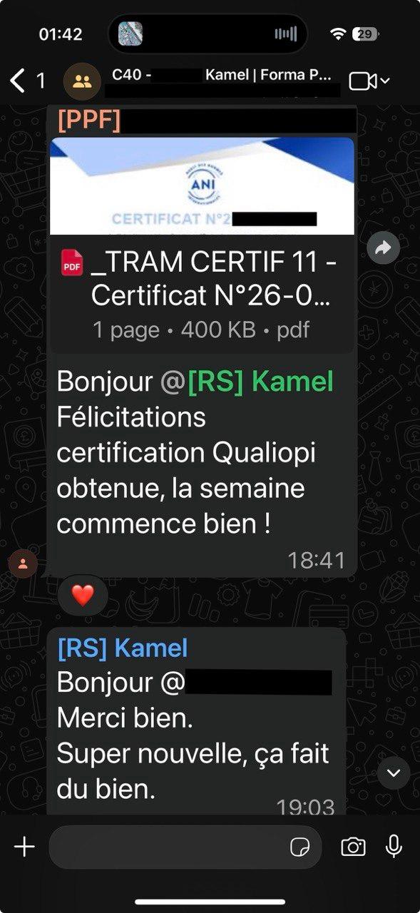 Confirmation Qualiopi obtenue