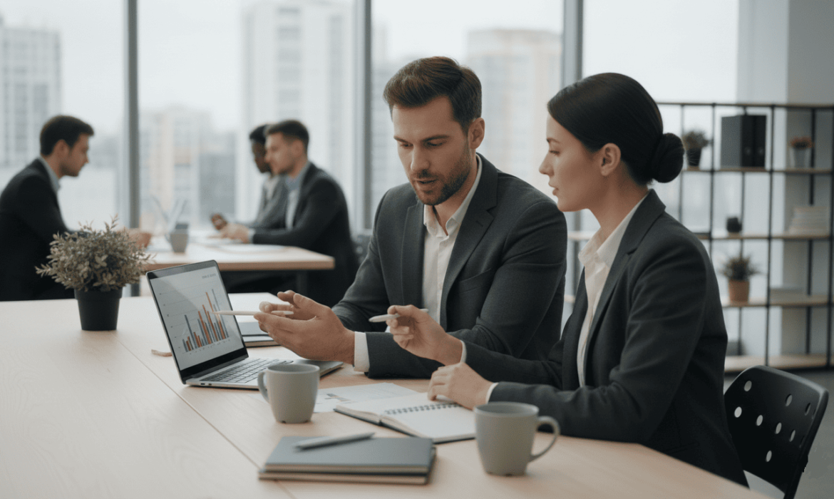 consultant discutant avec un formateur dans un bureau moderne