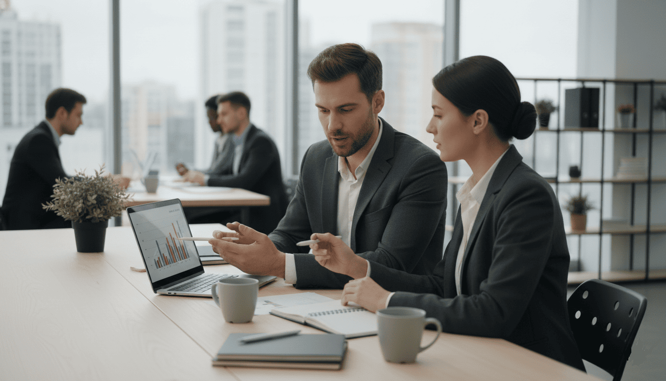 consultant discutant avec un formateur dans un bureau moderne