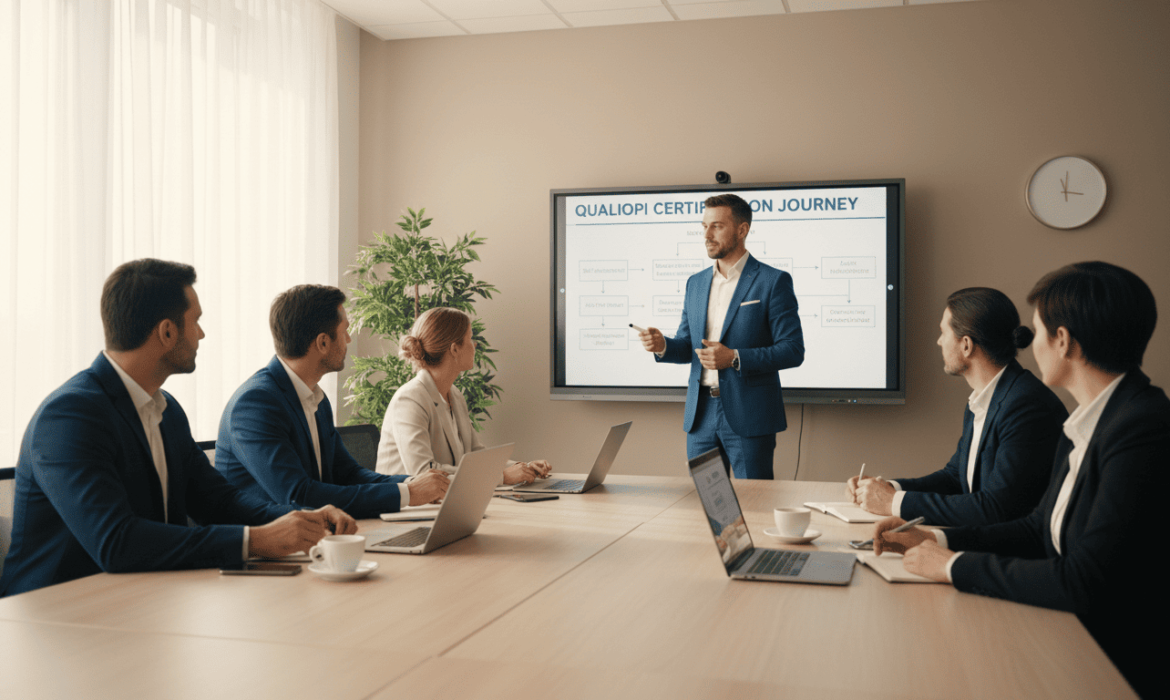 Collaborateurs dans une salle de réunion RNQ