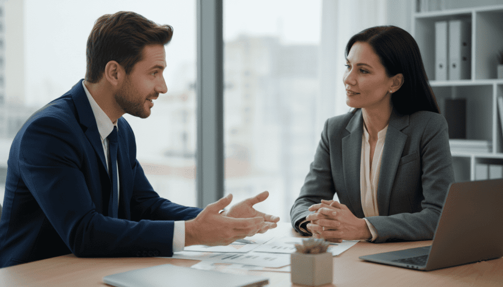 Deux professionnels qui discutent du choix de l'organisme certificateur Qualiopi