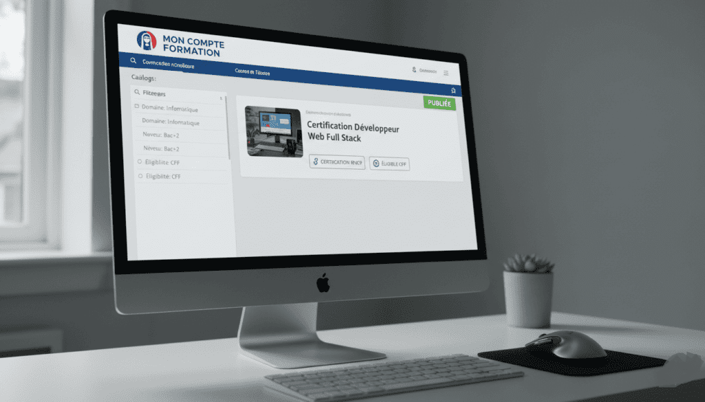 Écran d’ordinateur affichant une plateforme type Mon Compte Formation