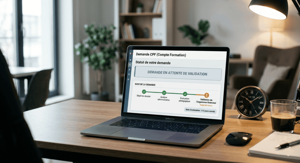 Écran affichant une interface avec statut “en attente de validation”,