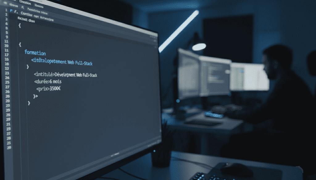 Écran montrant un éditeur de code avec fichier XML bien structuré (balises , , , )