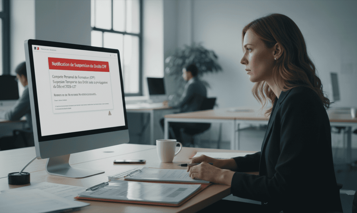 responsable administrative d’organisme de formation française recevant une notification de suspension CPF sur son ordinateur