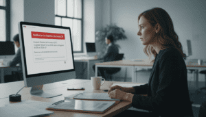responsable administrative d’organisme de formation française recevant une notification de suspension CPF sur son ordinateur